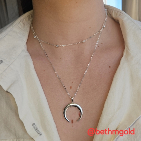 Fashion Jewelry Jewelry - Layered Crescent Moon Necklace Silver Tone